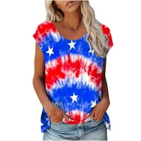 Američka zastava SAD Top s američkom zastavom za žene Udobna bluza s printom neovisnosti, Okrugli vrat, Kratki rukav, plava boja