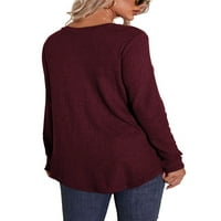 Ženski plus vafle pleteni tunični vrhovi labave gumbe dugih rukava Up bluza v vrat Henley majice