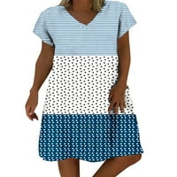 Ženska ljetna Midi haljina, haljina s izrezom u obliku slova u, prugaste ljuljačke, boemska plaža, plava u obliku slova u