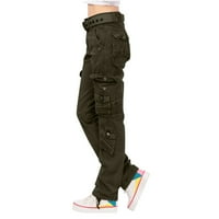 Ženske teretne hlače visokog struka hipi punk ravne hlače s džepovima ženske hlače za trčanje s elastičnim strukom bez pojasa