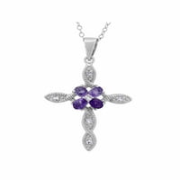 Ametist i White Topaz Sterling Silver Cross privjesak, 18