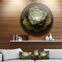 Dizajnerska umjetnost bijeli fraktalni cvijet na smeđem disku Cvjetna slika na velikom metalnom krugu zidne umjetnosti