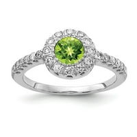 14k čvrsto bijelo zlato, peridot u zelenoj boji, Kolovoški dragulj, dijamantni zaručnički prsten veličine
