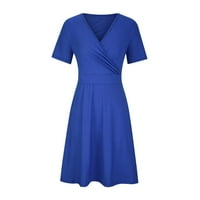 Ženske haljine, midi haljina kratkih rukava, modna ljetna haljina A kroja s izrezom u obliku slova A, plava 2 inča