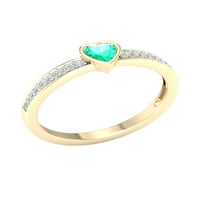 Ženski dijamantni prsten od 10k žutog zlata u obliku smaragda u obliku srca s dijamantnim naglaskom u obliku srca
