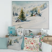 Designart 'Zimske planine s malom kućom' tradicionalno uokvireno platno zidne umjetničke ispis