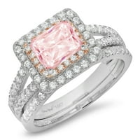 Smaragdni rez od 3,05 karata ružičasti imitirani dijamant od bijelog ružičastog zlata od 18 karata s graviranjem 2. godišnjica vjenčanja