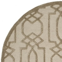 Geometrijska prugasta vunena prostirka, pješčano smeđa, okrugla 5' 5'