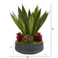 20in. Sočna i Sansevieria Umjetna biljka u ukrasnoj zdjeli