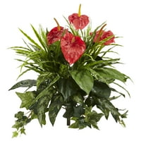 Gotovo prirodno 24 Mješovito zeleno Anthurium poliester umjetno biljka, crvena