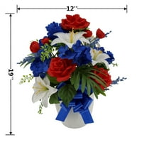 Osnove 19 Umjetni cvjetovi u loncu, ruži i hortenziji, crveno, bijelo i plavo