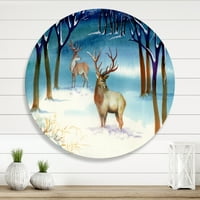 Dizajnerska umjetnost sobovi sa zimskim krajolikom Tradicionalni kružni metalni zidni umjetnički disk od 11