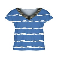 Ženska majica, majica s izrezom, majica s čipkom, široka bluza od tunike, ljetni vrhovi na plaži, plava, majica s čipkom, majica,