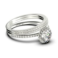 Izvrsni Art Deco, vjenčani prsten od moissanita okruglog reza od 2 karata, vjenčani prsten od čistog srebra, trio presvučen bijelim