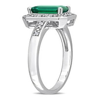 Carat T.G.W. Smaragdno izrezan stvoren smaragdni i dijamantni 10kt bijeli zlatni halo koktel prsten