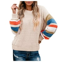Puloveri za žene na rasprodaji Ženski džemper u boji u boji pletena bluza dugih rukava u duginim prugama bež