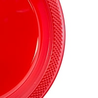 Papirni volumetrijski okrugli Plastični tanjuri za zabave, Crveni, kutija 200 komada, srednji, 9