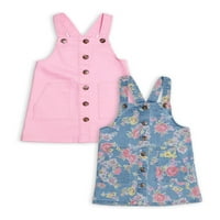 Wonder Nation Baby Girls & Toddler Girls Twill Skapper haljine, 2-pack, mjeseci-5T
