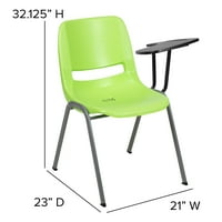 Ergonomska stolica s školjkama u zelenoj boji u zelenoj boji s naslonom za ruke za tablet lijevom rukom