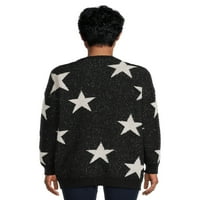 Ženski džemper s otvorenim prednjim dijelom s printom u donjem dijelu, srednje težine