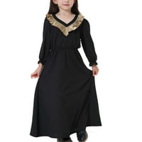 Duga muslimanska haljina za djevojke srednje visine, haljina s dugim rukavima, ležerna haljina s nabranim izrezom u obliku slova