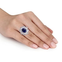 Miabella Women's 8- CT stvorio je plavi safir stvoren bijeli safir 10kt cvjetni prsten od bijelog zlata