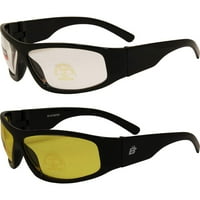 Par sportskih sunčanih naočala za vožnju motocikla u crnom okviru s prozirnim lećama i žutim lećama