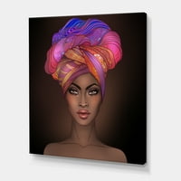 Afroamerička ženska portret s turban vi slikajući platno umjetnički tisak
