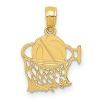 Karat 14k žuto zlato mrežasta košarkaška lopta šarm privjesak s laganim lancem užeta od žutog zlata 10K 18
