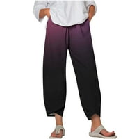 Ženske lanene hlače visokog struka ženske Ležerne džepne uske hlače visokog elastičnog struka pamučne i lanene sportske hlače s printom