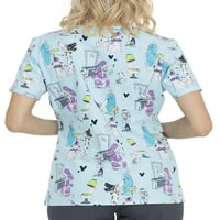 Mock Wrap Pawsitive Feavelous Cotton Print Scrub Top Women's