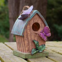 10 smeđa i zelena viseća kućica za ptice s leptirima za vanjski vrtni dekor