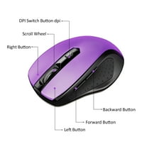 Bežični prijenosni mobilni miš od 2.4 inča optički miševi s prijamnikom, podesivim razinama, gumbima za prijenosno računalo, računalo,