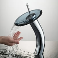 Visoka slavina za vodopad u kupaonici za umivaonik s prozirnim crnim staklenim diskom i uvlačivim odvodom, kromirana završna obrada