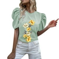 Ženska majica s kratkim rukavima s okruglim vratom s cvjetnim printom Ležerne tanke majice majica bluza Ženske majice ljetne haljine