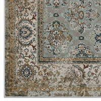 Vintage rešetkasti tepih s cvjetnim uzorkom u srebrno plavoj, bež i smeđoj boji