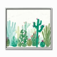 Dekor kuće amajlija Pejzaž akvarela s kaktusima teksturirana umjetnost u sivom okviru