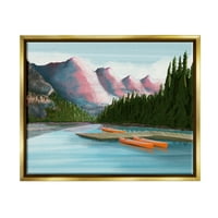 Studell smirujući jezero kamp prirode kanuje pejzažno slikanje zlatni plutač uokviren umjetnički print zid umjetnost