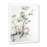 Dizajnerski uzorak Vintage crno-bijeli bambus iz menija s tradicionalnim uokvirenim umjetničkim printom