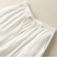 Ženske proljetne i ljetne jednobojne retro široke hlače za slobodno vrijeme s kravatom i uzdom, široke kapri hlače