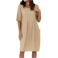Ljetne ženske haljine Plus size rasprodaja modna ženska ležerna jednobojna haljina s kratkim rukavima s džepom
