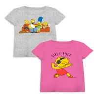 Grafičke majice s kratkim rukavima Simpsons Girls, 2-pak, veličine 4-18