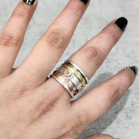 Široki rotirajući prsten, Boemski prsten, prsten od sterling srebra, rotirajući prsten za palac, trobojni prsten, fidget prsten,