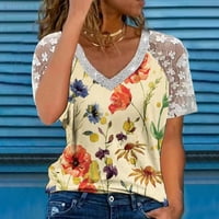 Čipkasti ženski vrhovi kratkih rukava, ljetna ležerna majica s cvjetnim printom u obliku slova A, široke bluze za žene u obliku slova