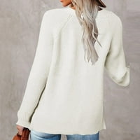 Skraćeni Ženski džemper, pulover s izrezom u obliku slova u, jednobojni udobni džemper srednje duljine s dugim rukavima i džepovima,