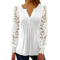 Ženske stilske košulje s dugim rukavima za slobodno vrijeme, bluza s izrezom u obliku slova U, Plus-size vrhovi, bijeli