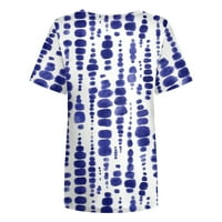 Bluze s okruglim vratom s grafičkim printom, modni vrhovi za slobodno vrijeme s kratkim rukavima za žene u Kraljevsko plavoj boji
