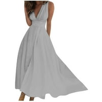 Ženska haljina lumen Ženska proljetno-ljetna jednobojna haljina Bez rukava s izrezom u obliku slova u, omotana u prsa duga haljina