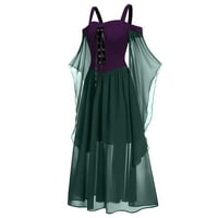 Rasprodaja, Ženska jednobojna haljina Plus Size s otvorenim ramenima s leptir rukavima Na vezanje za Noć vještica u vojno zelenoj