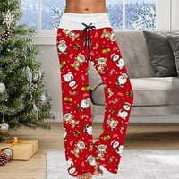Duge hlače za žene, ženske božićne hlače, zima, Plus veličina, elastični pojas, široke trenirke, Božićni Los, pahuljica, široke hlače